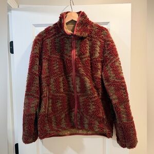 John Elliott Red and Tan Reversible Fleece Jacket